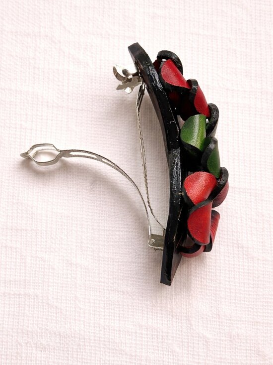 Handmade Leather Fall Multicolor Floral Hair Barrette | Colombian Artisan Clip main image 13